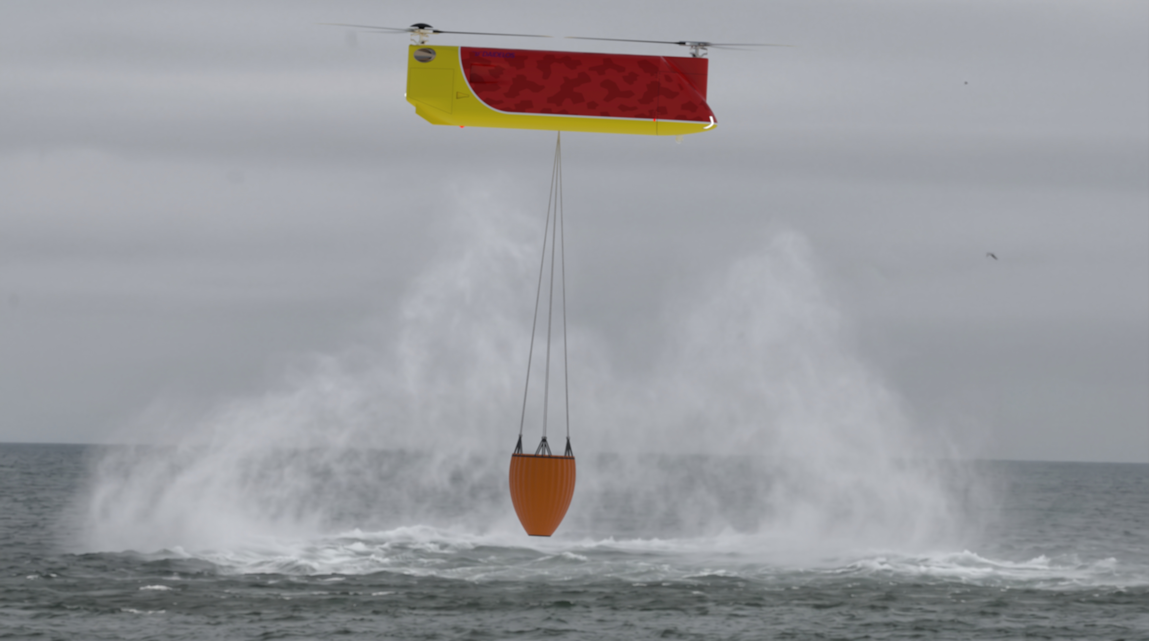 Daidelos 1200 equipped with Bambi bucket for open-water collection