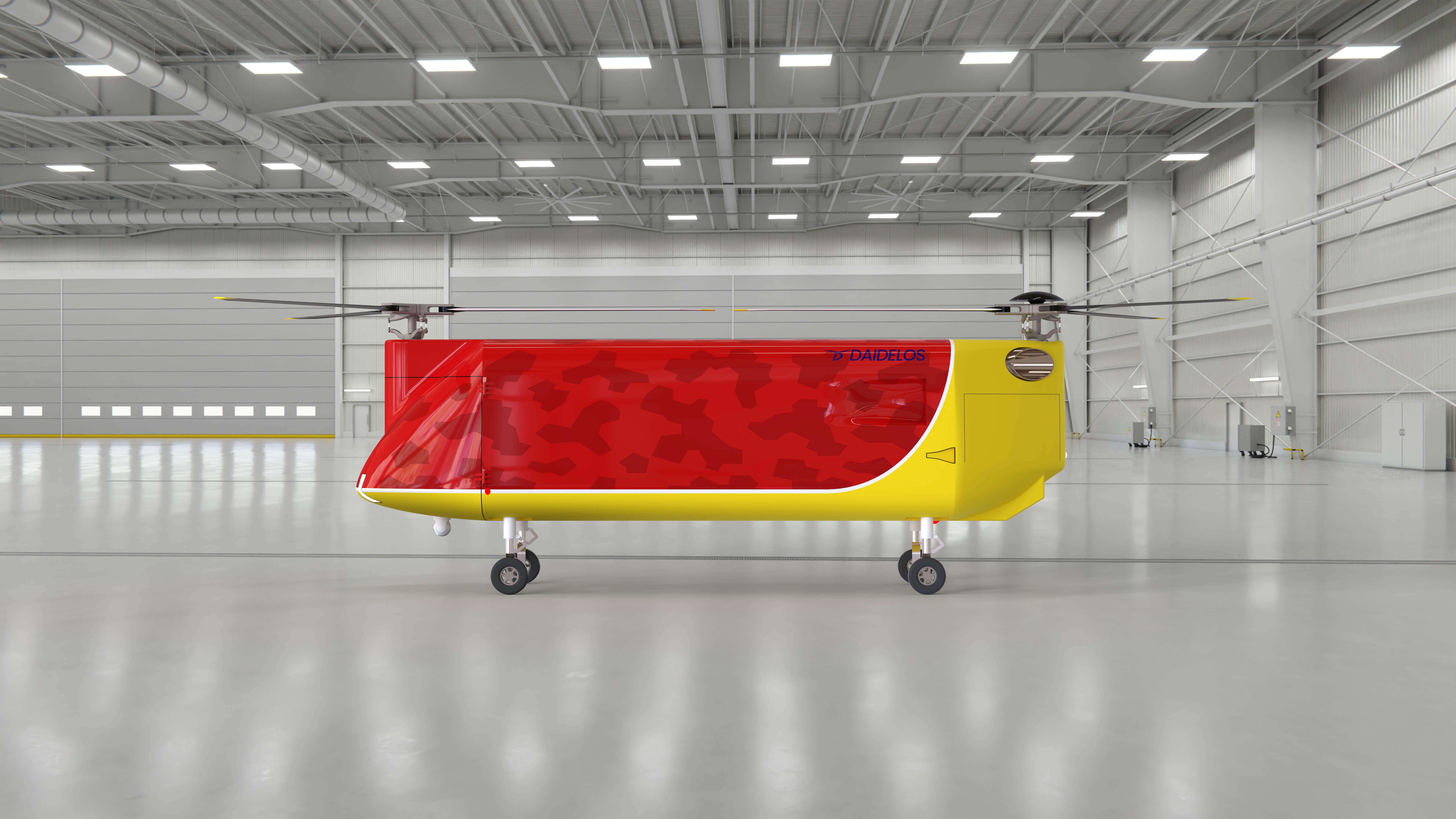 Daidelos 1200 firefighting drone in hangar — front-facing view